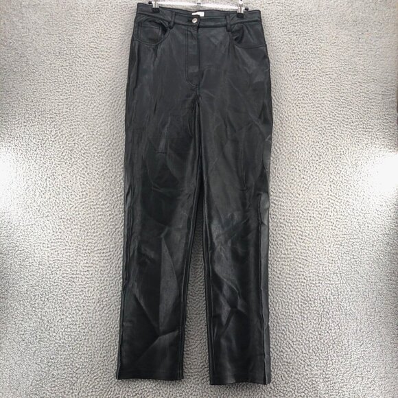 Aritzia Wilfred Pants Womens 10 Melina Black Polyurethane Vegan Leather Straight - Picture 1 of 12